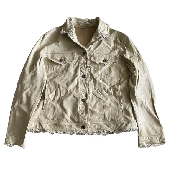 Jakett New York Jacket Womens Large Beige Boho Fringe Trim Western Leather Coat - Picture 2 of 15